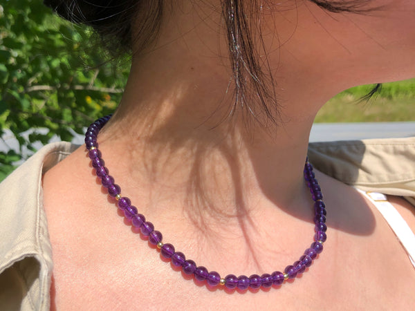 Amethyst & Yellow Gold Bead Strand Necklace