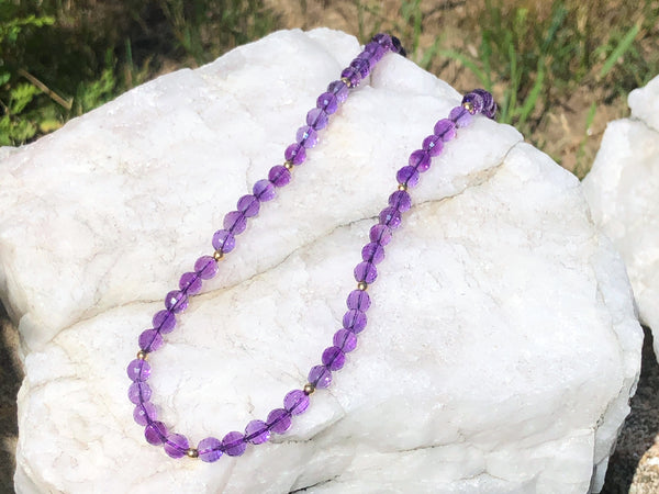 Beaded Spiral Necklace with Amethyst or Citrine in 14k Gold Bezel