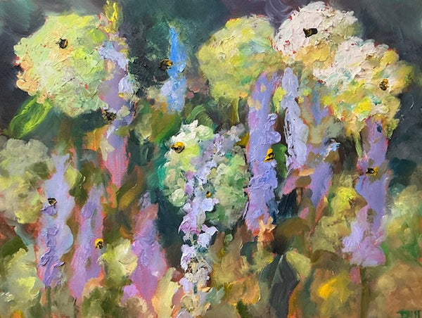 Great blue Lobelia, Limelight, and Hydrangea by Kristen Dill