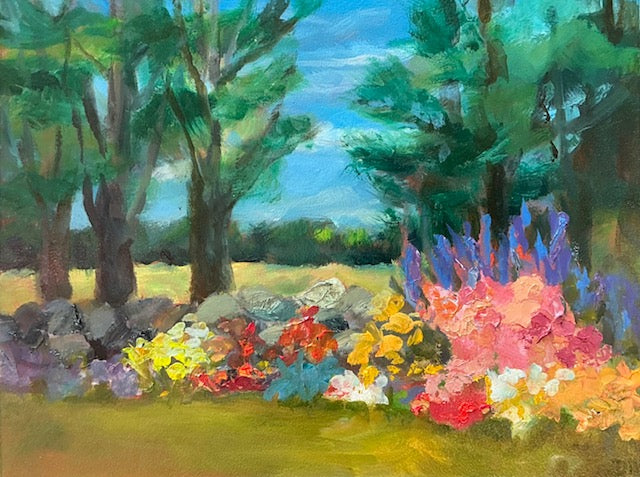 Garden with Stone Wall by Kristen Dill