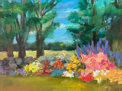 Garden with Stone Wall by Kristen Dill