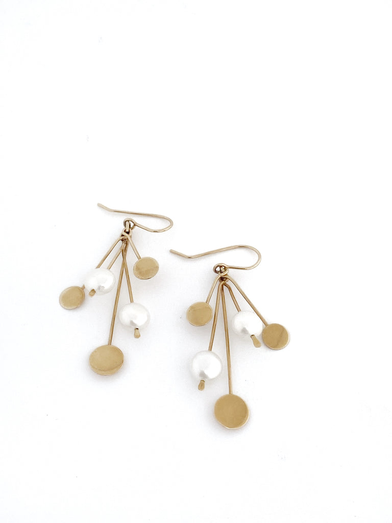 Dangling Pearls: 14k Gold Earrings