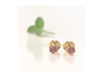 Pretty in Pink Studs: Maine Pink Tourmaline Earrings in 14k Yellow Gold