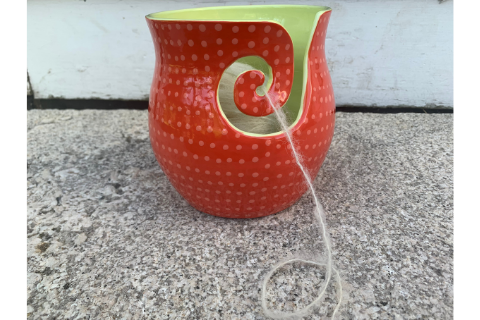 Red Polka Dot Yarn Bowl by Lacey Pots