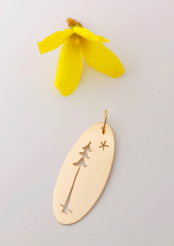 Pine Tree and Starl: 14K Gold Pendant