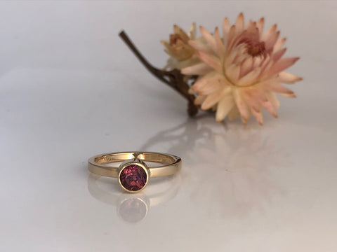 Pink Poise: Pink Maine Tourmaline Yellow Gold Ring