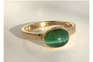 Secret Treasure: Green Catseye Tourmaline and Yellow Gold Ring