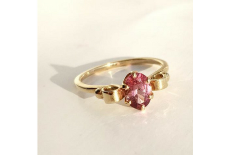 Pink Promises: Maine Raspberry Pink Tourmaline Yellow Gold Ring