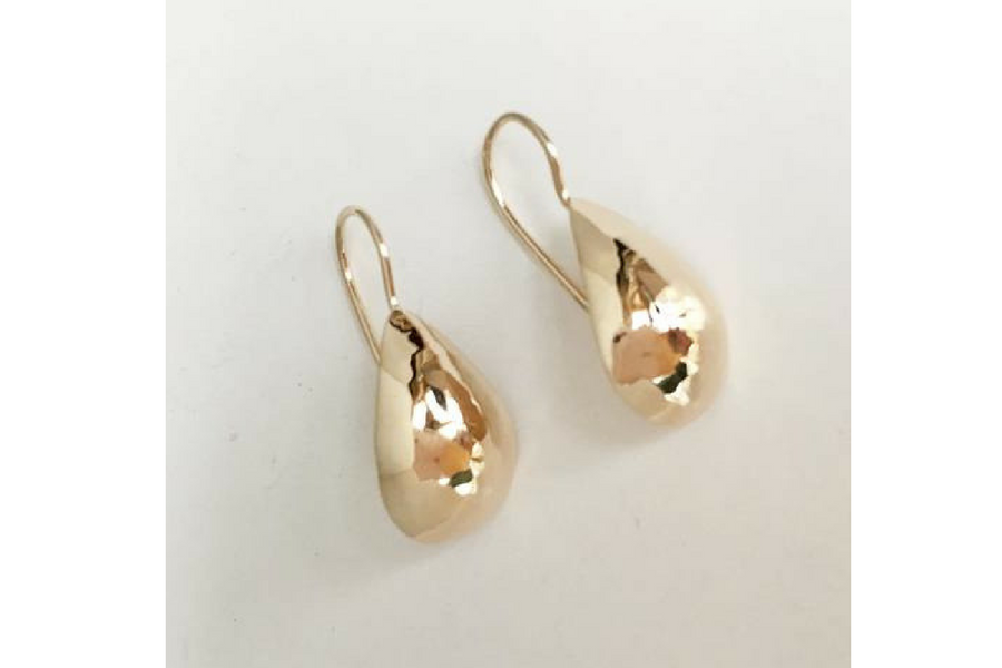 Perfect Puddled Tiny Teardrop 14k Yellow Gold Earrings