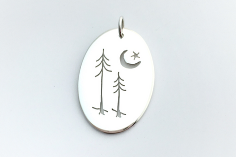 Evergreen Couple and Star: Sterling Silver Pendant