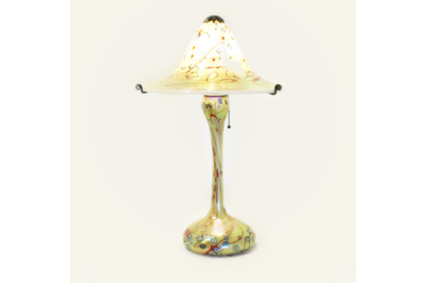 Gold Murrini Falred Shade: Two Piece Glass Lamp By Carl Radke
