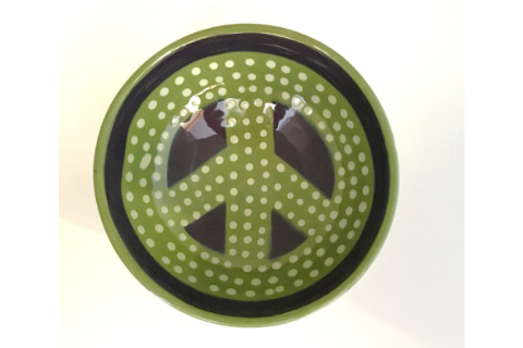 Green Peace Sign Bowl by Lacey Pots Pottery