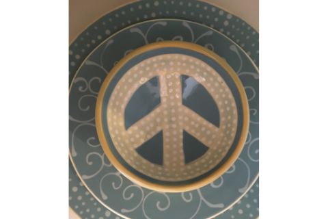 Light Blue Peace Sign Bowl by Lacey Pots Pottery