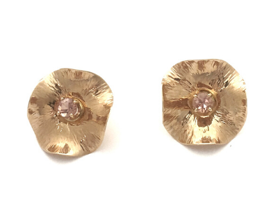 Pink Hibiscus: Yellow Gold and Pink Tourmaline Earrings