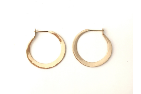 Hand-forged Self Locking Small Hoops 14K Gold