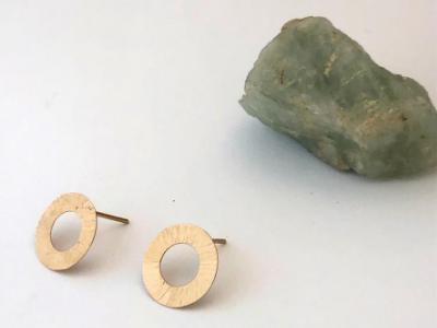 Textured Circle 14k Yellow Gold Post Earrings