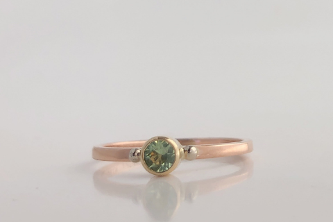 Kimball Pond: Green Maine Tourmaline in Rose and Yellow Gold