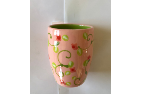 Small Pink Cup with Flowers by Lacey Pots