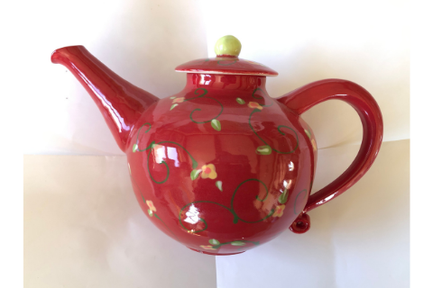 Red Floral Tea Pot by Lacey Pots