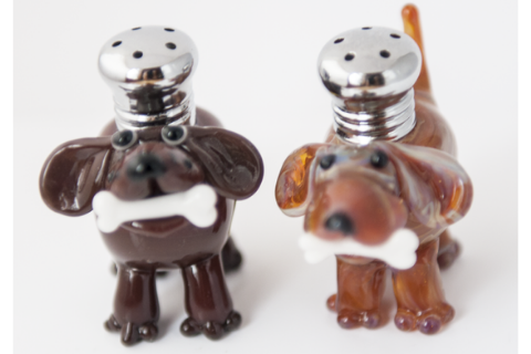 Dogs with Bones Salt & Pepper Shaker Set by Lucky Duck Glass