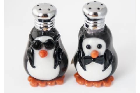 Penguin Salt & Pepper Shaker Set by Lucky Duck Glass