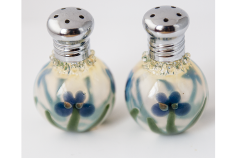 Blue Flower Glass Salt & Pepper Shaker Set by Glass Act
