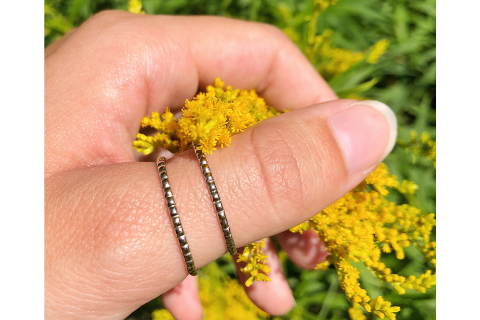 First Kiss: 14k Gold Stackable Skinny Beaded Ring, Sizes 4.5-7.5