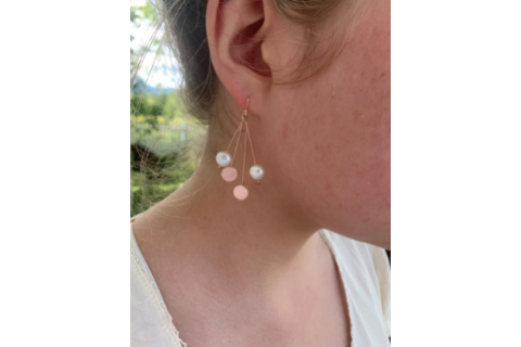 Dangling Pearls: 14k Gold Earrings