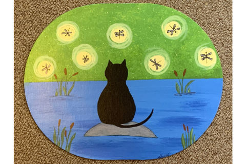 Cat with Dragonflies by Sandra Smith