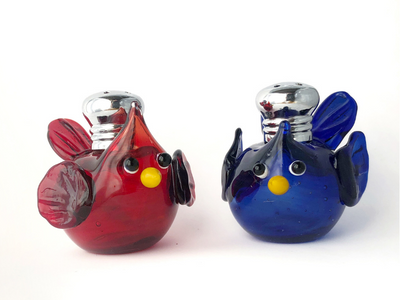 Cardinal and Blue Jay Birds: Salt & Pepper Shaker Set by Lucky Duck Glass