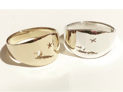 Loon and Star: 14k Gold Ring, Sizes 8-11