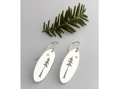 Pine Tree and Star: Sterling Silver Earrings