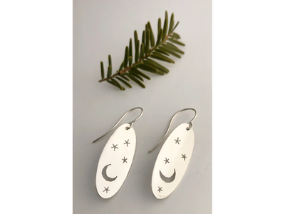 Stars and Crescent Moon: Sterling Silver Earrings