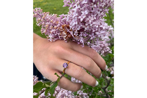 Purple Violet: Maine Amethyst Ring in 14k Yellow Gold