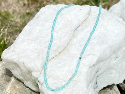 Glacier Ice: Faceted Apitite and 14k White Gold Beaded Necklace