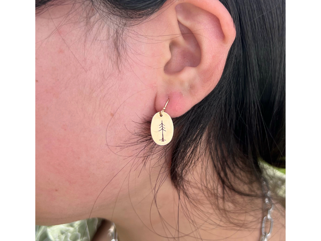 Pine Tree Cut Out Earrings in 14k Yellow Gold